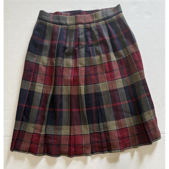 VTG. Talbots Wool Wrap Skirt Size 10 Red Plaid Kilt Pleated Preppy Old Money - Picture 2 of 13